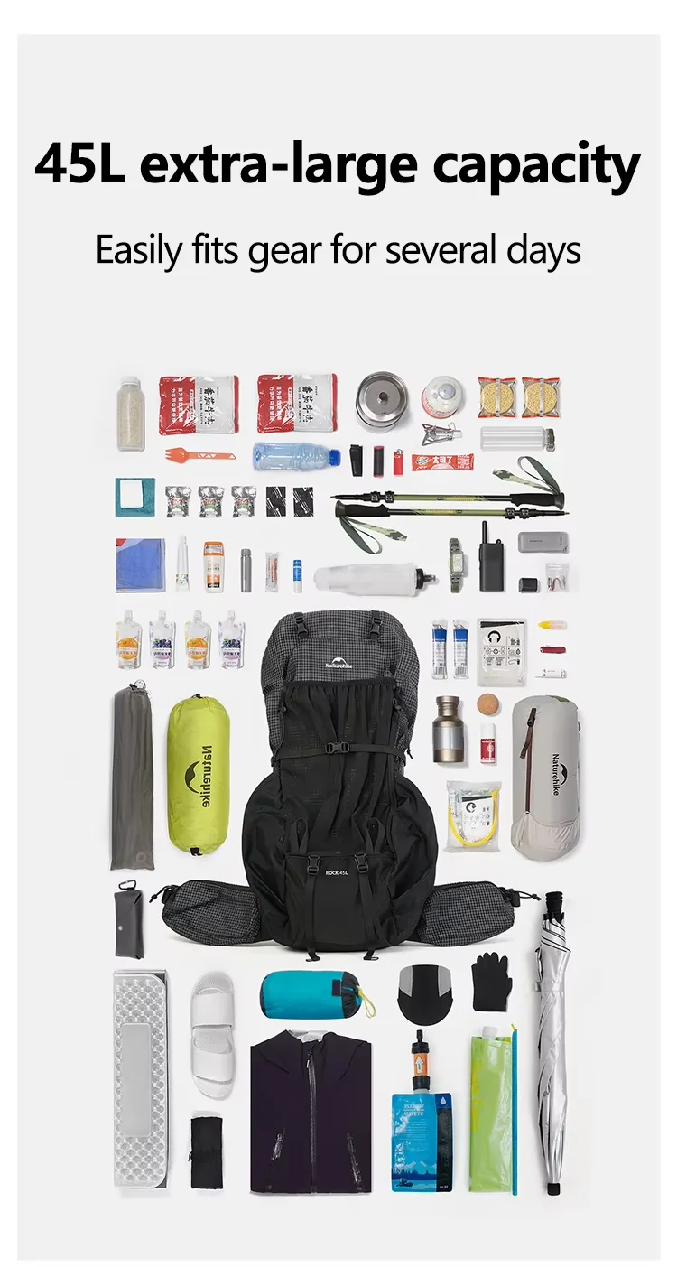 Naturehike Hiking Backpack 60+5L Large Capacity Rock Series 2.0 Outdoor Sports Bag Camping Climbing Travel Waterproof Bagpack