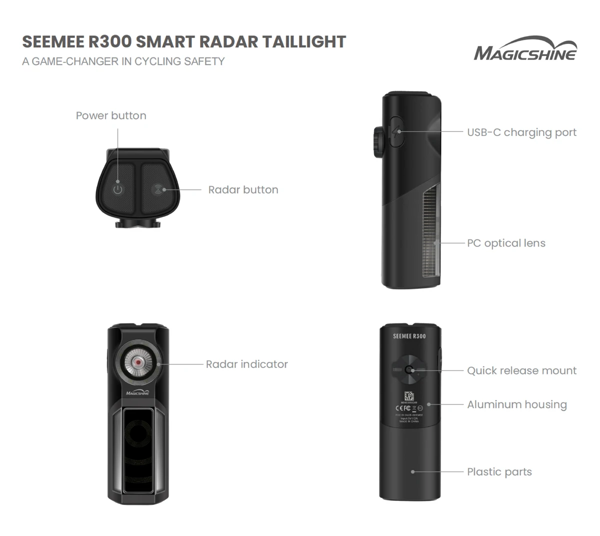 Magicshine SEEMEE R300 Bicycle Radar Tail Light Bike Smart Rear Light LED New Cycling Taillight