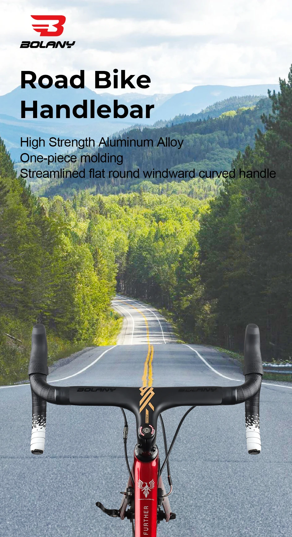 BOLANY Road Bike Handlebar Aluminum Alloy Lightweight Drop Bar Bicycle -7Angle 420mm Matte Black Handlebar for Road Bicycle