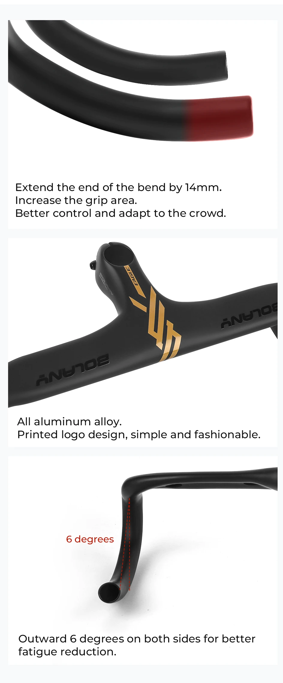 BOLANY Road Bike Handlebar Aluminum Alloy Lightweight Drop Bar Bicycle -7Angle 420mm Matte Black Handlebar for Road Bicycle