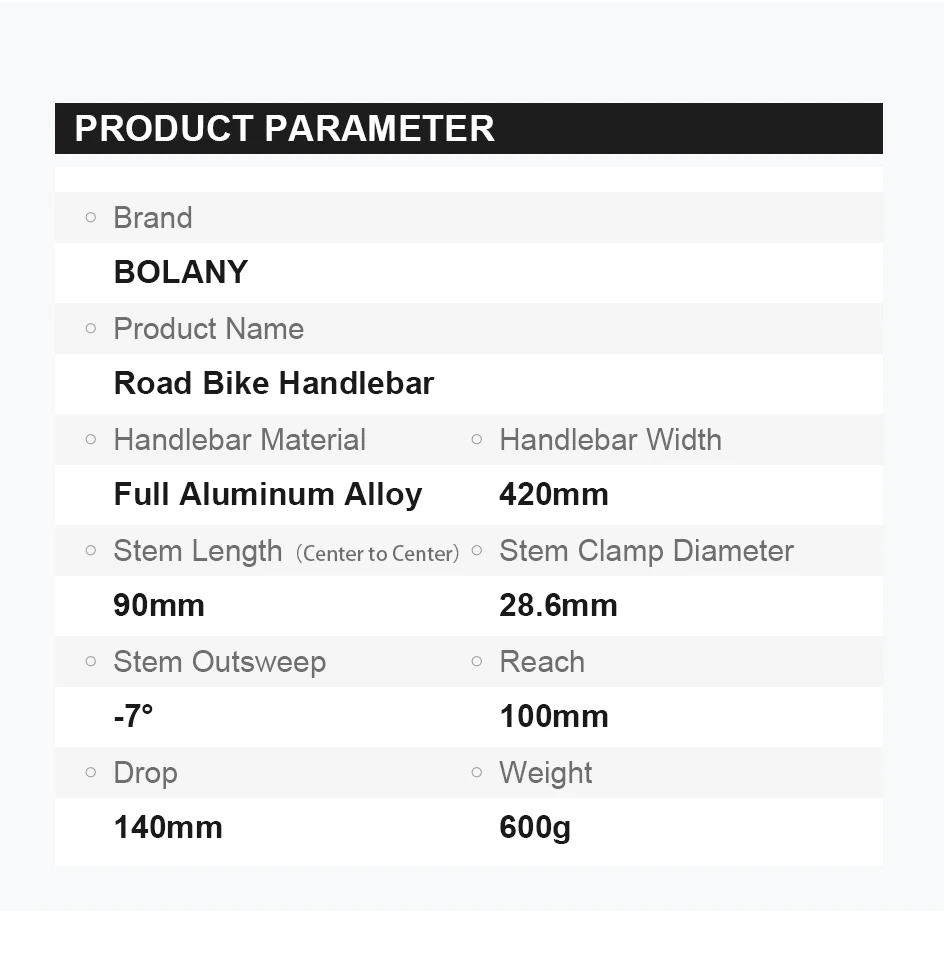 BOLANY Road Bike Handlebar Aluminum Alloy Lightweight Drop Bar Bicycle -7Angle 420mm Matte Black Handlebar for Road Bicycle