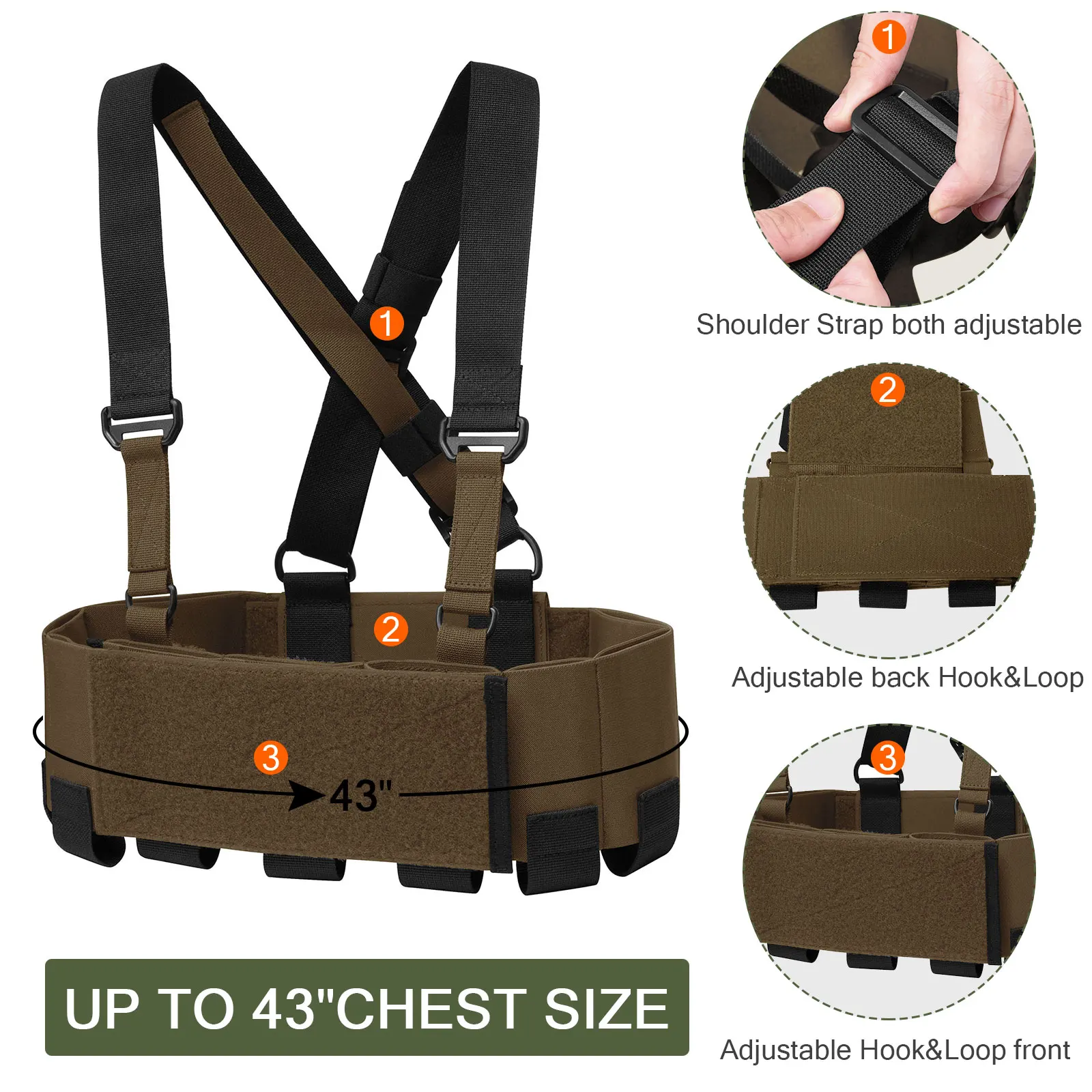 KRYDEX Tactical 556 Ready Chest Rig Low Vis Lightweight Concealed Carry Chest Rig Vest With Elastic Magazine Radio Tool Pouch