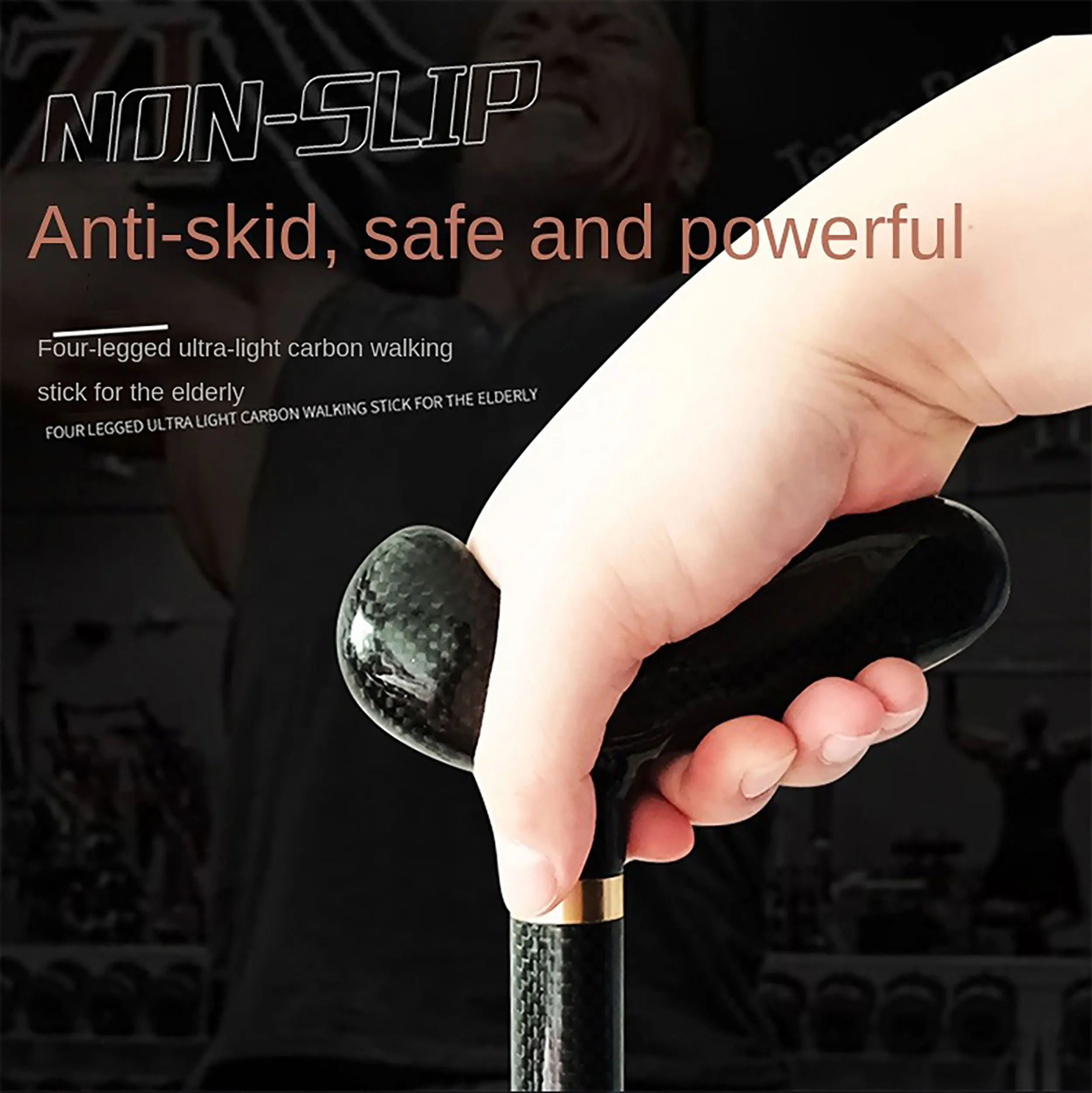 Ultra-light Retractable Carbon Hiking Booster Walking Anti-Slip Breaking Four-Legged Stable Armrest Stick Column Stick Device