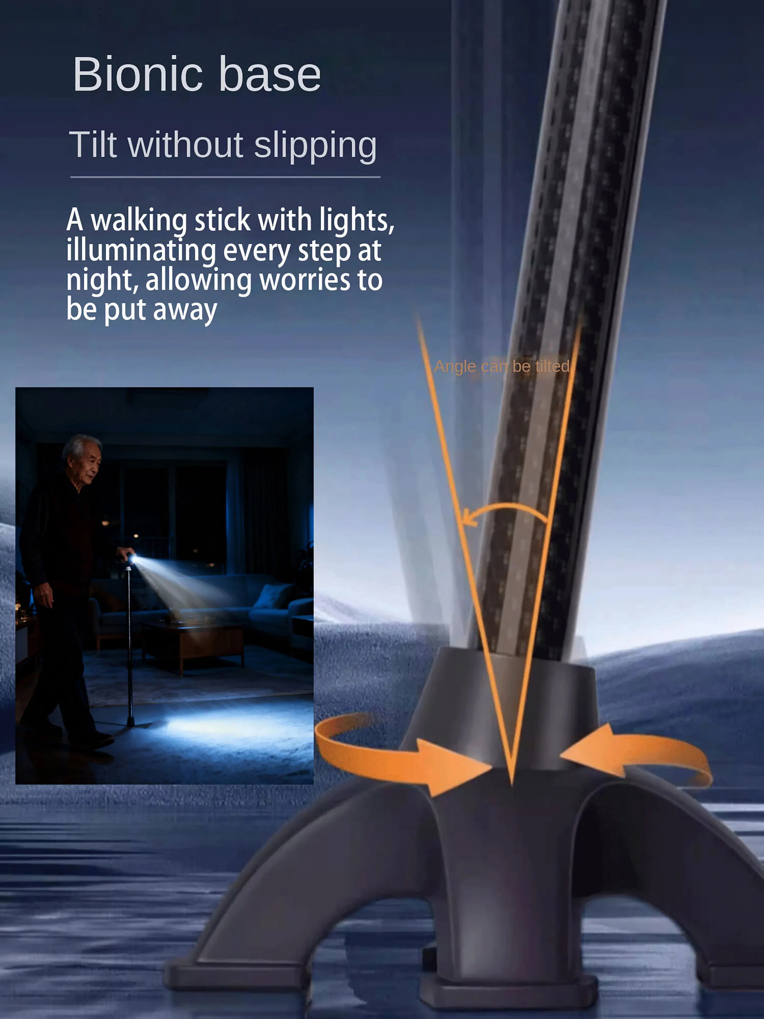 Ultra-light Retractable Carbon Hiking Booster Walking Anti-Slip Breaking Four-Legged Stable Armrest Stick Column Stick Device