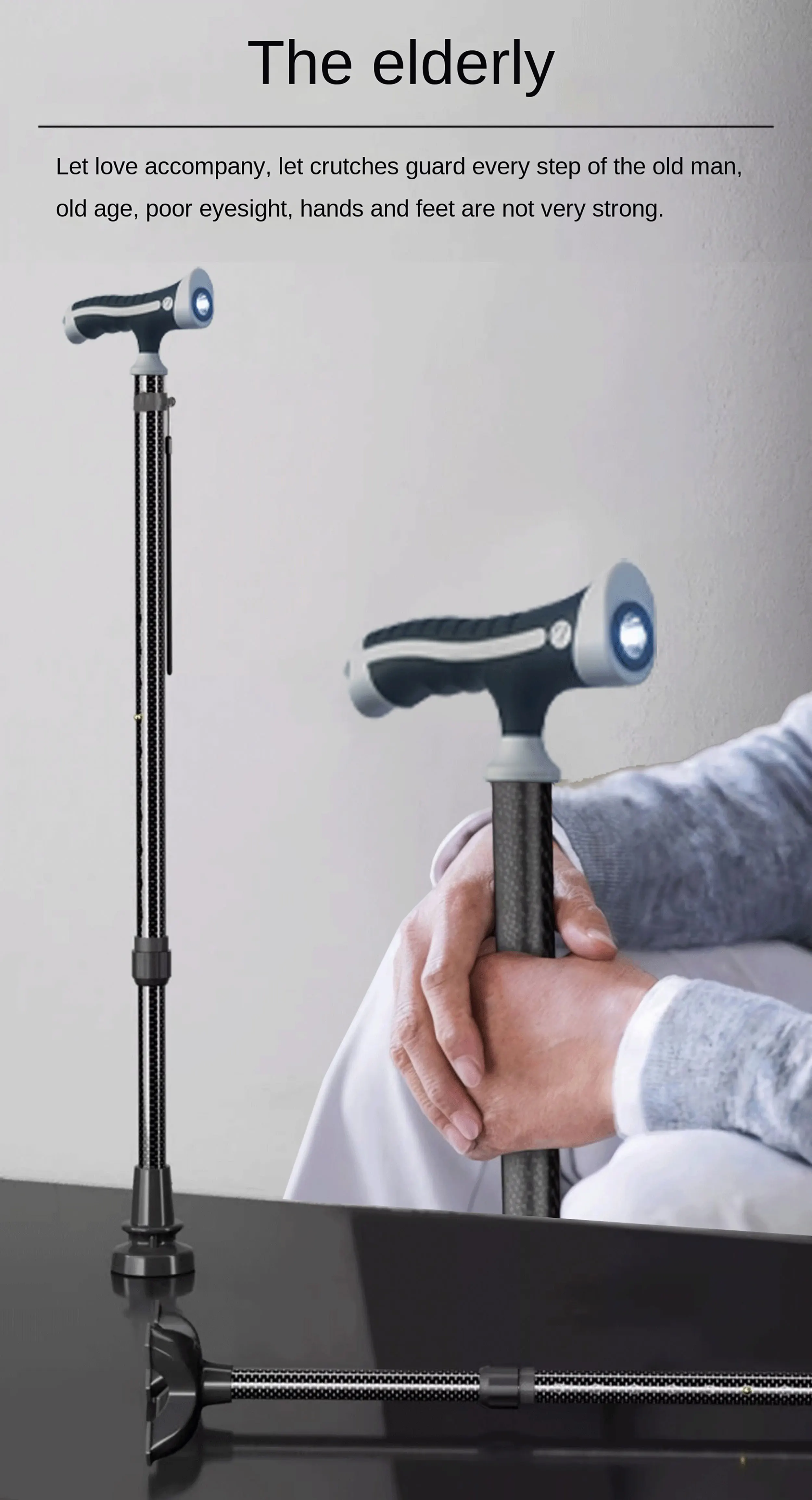 Ultra-light Retractable Carbon Hiking Booster Walking Anti-Slip Breaking Four-Legged Stable Armrest Stick Column Stick Device