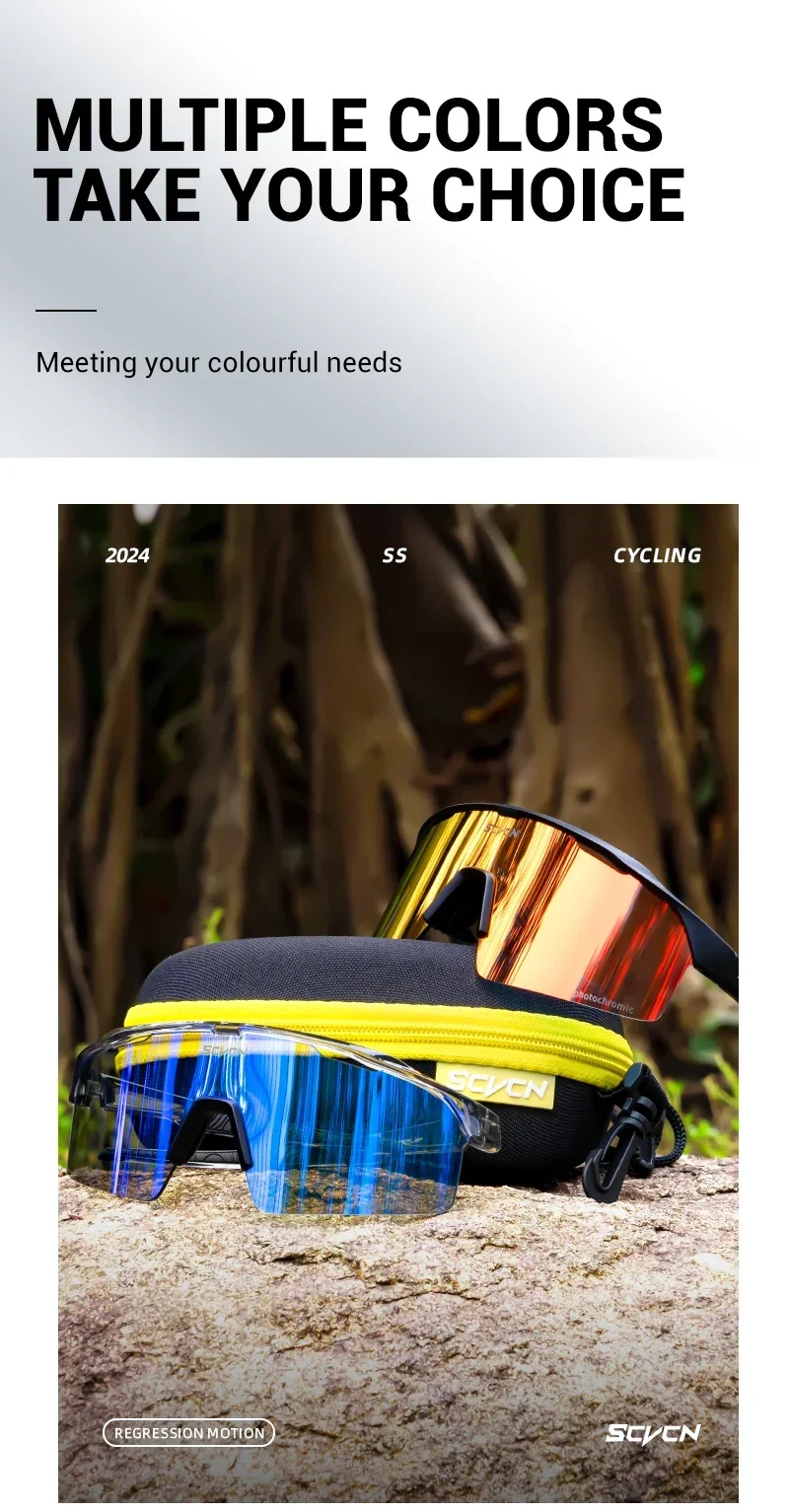 SCVCN Blue Photochromic Cycling Sunglasses for Men Blue Photochromism Glasses Cycl Mountain New Bicycle Goggles Eyewear Sports