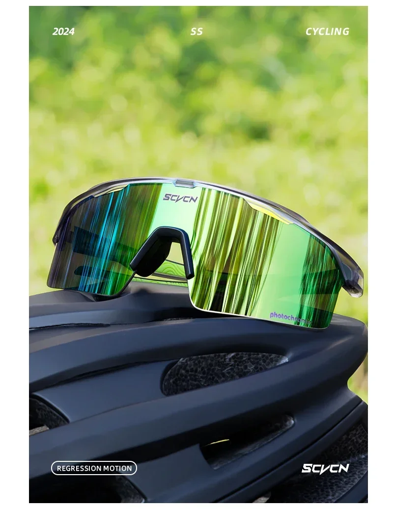 SCVCN Blue Photochromic Cycling Sunglasses for Men Blue Photochromism Glasses Cycl Mountain New Bicycle Goggles Eyewear Sports