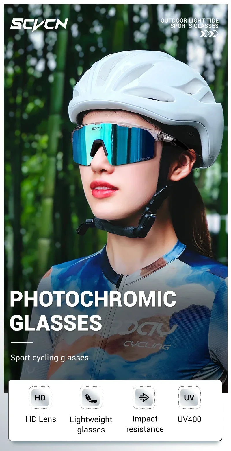SCVCN Blue Photochromic Cycling Sunglasses for Men Blue Photochromism Glasses Cycl Mountain New Bicycle Goggles Eyewear Sports