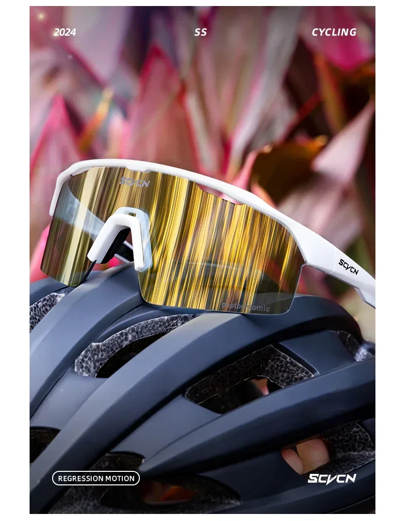 SCVCN Blue Photochromic Cycling Sunglasses for Men Blue Photochromism Glasses Cycl Mountain New Bicycle Goggles Eyewear Sports
