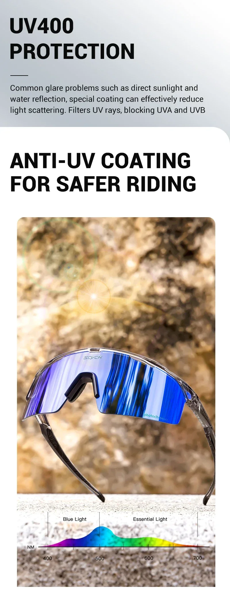 SCVCN Blue Photochromic Cycling Sunglasses for Men Blue Photochromism Glasses Cycl Mountain New Bicycle Goggles Eyewear Sports