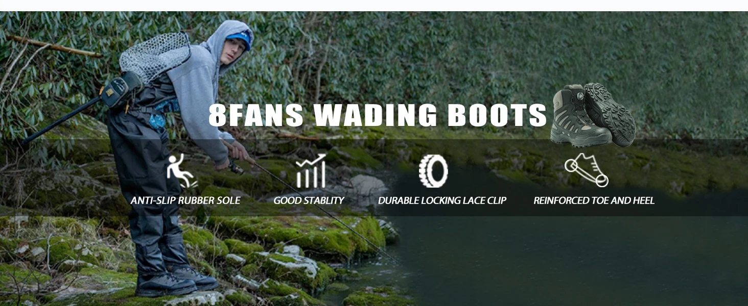 8 Fans Wading Boots for Men & Women Anti-Slip Rubber Sole with Rotating Buckle Lacing System for Fishing