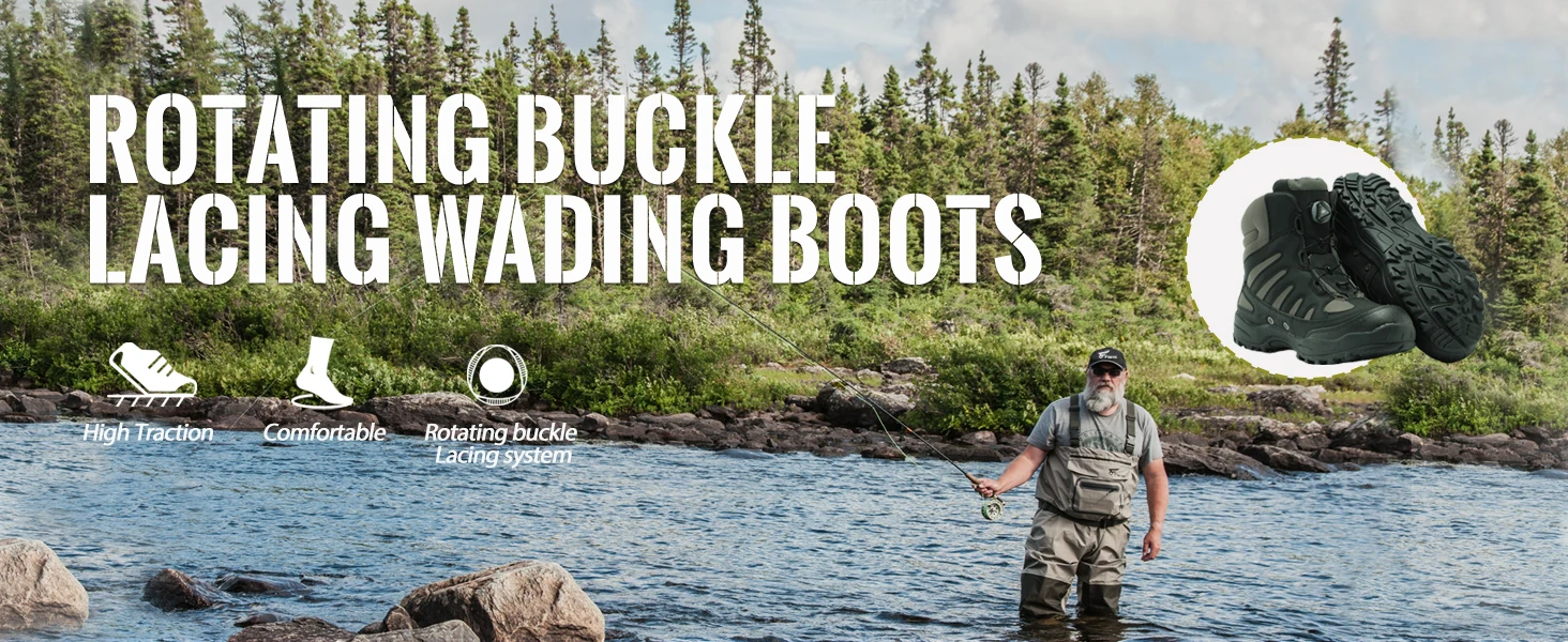 8 Fans Wading Boots for Men & Women Anti-Slip Rubber Sole with Rotating Buckle Lacing System for Fishing