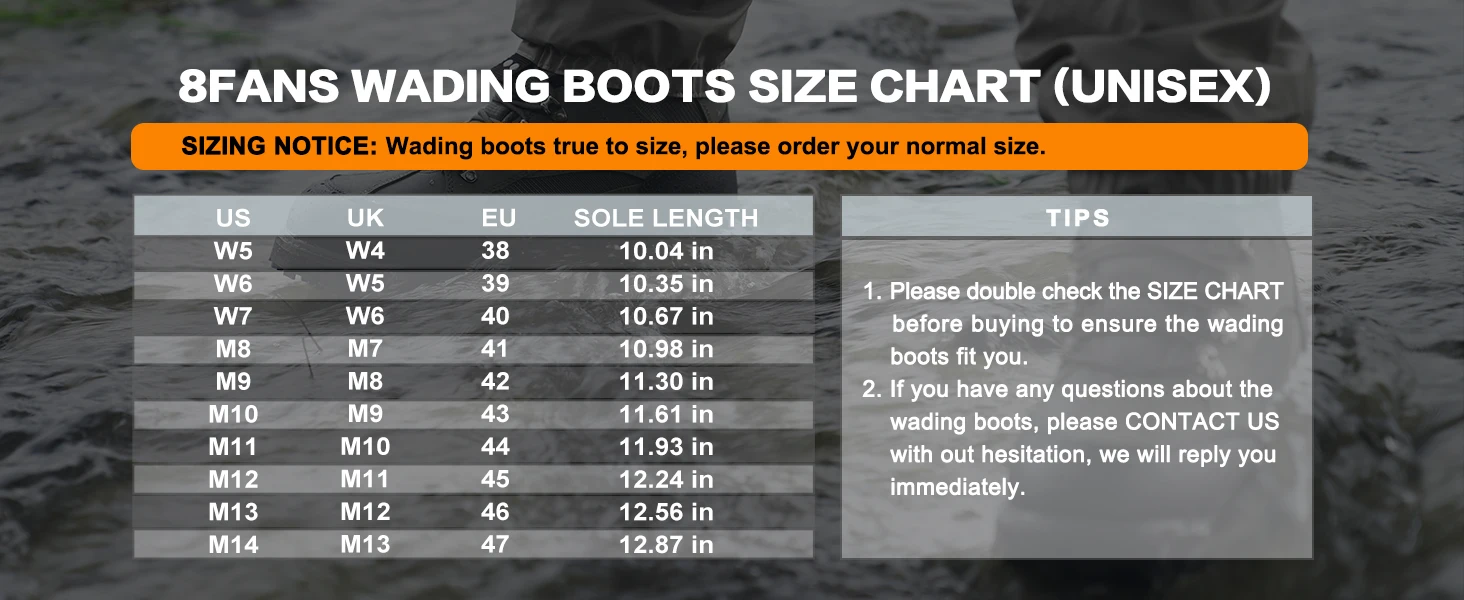 8 Fans Wading Boots for Men & Women Anti-Slip Rubber Sole with Rotating Buckle Lacing System for Fishing