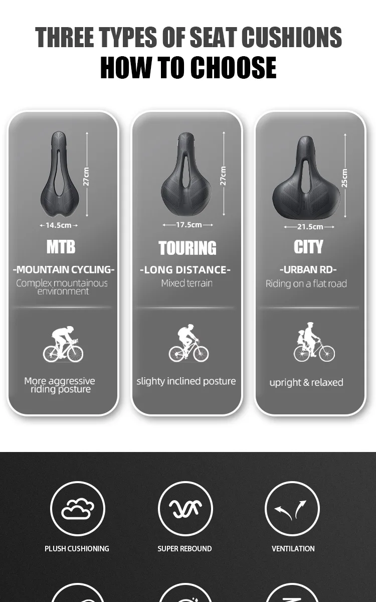 RBRL Bicycle Saddle Waterproof Bike Seat Hollow Breathable Comfortable MTB Bike Saddle Shock Absorption for Road City Cycling