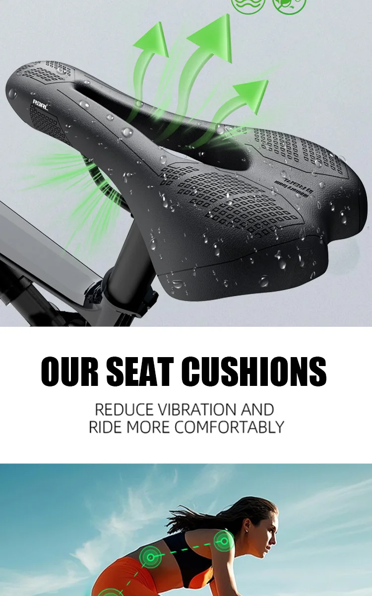 RBRL Bicycle Saddle Waterproof Bike Seat Hollow Breathable Comfortable MTB Bike Saddle Shock Absorption for Road City Cycling
