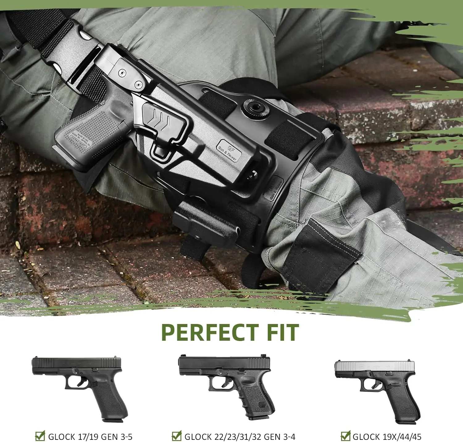 Level III G17 Drop Leg Holster,Fits G17/G19 (Gen 3-5),G22/G23/G31/G32 (Gen 3-4),G19X/G44/G45,Right Hand Holster