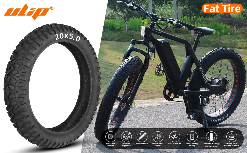 ULIP New 20x5.0 Fat Tire Off-road Bike Extra Wide Tyres for Sand Snow All Terrain for 20*4.0 Fat Bikes with E-Bikes 20 Inch Tire