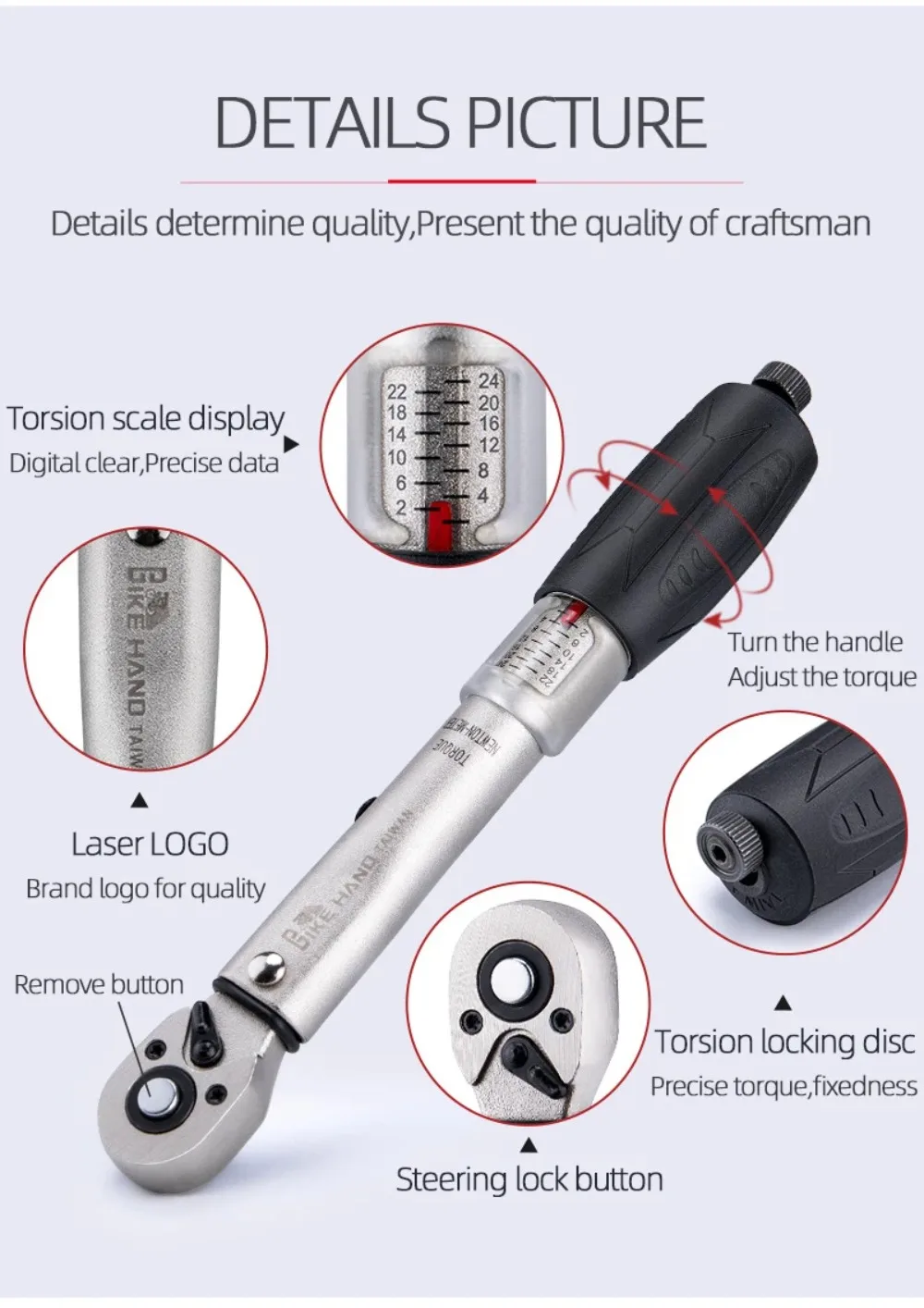 BIKEHAND Professional Taiwan YC-617-2S Bicycle Bike Torque Wrench Allen Key Tool Socket Spanner Set Kit Cycling Repair Tool Kits