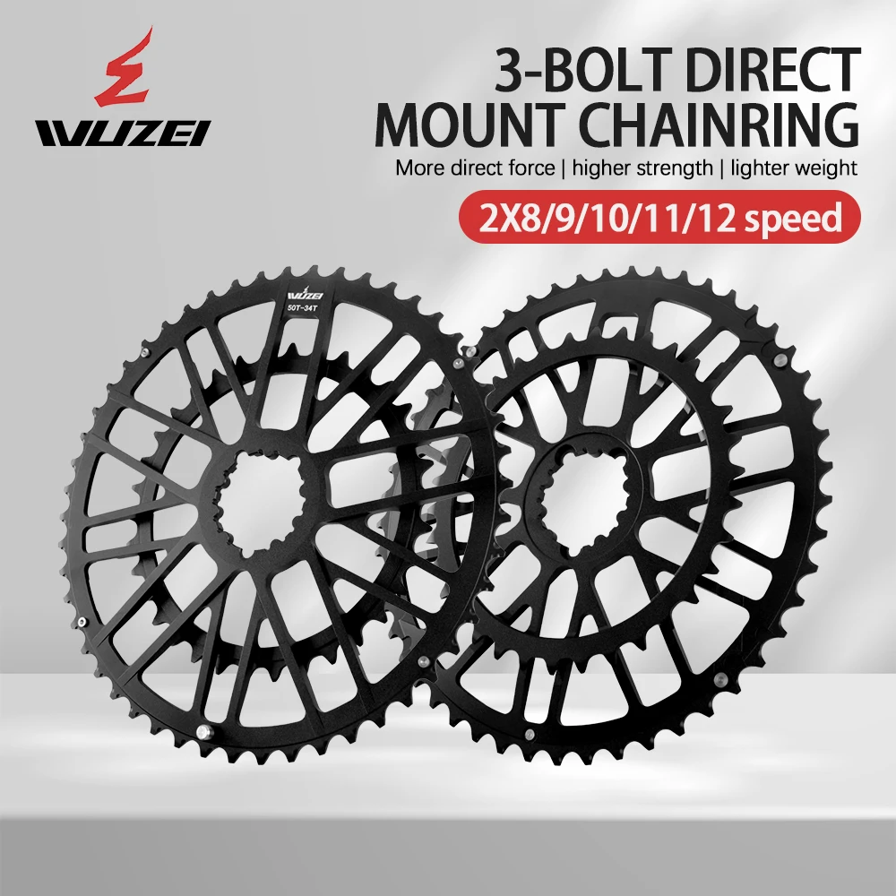 WUZEI Road Bike 3 Bolts Direct Mount Chainwheel 2x8 9 10 11 12 Speed Bicycle Crown Double Chainring Aluminum Alloy Speed Part