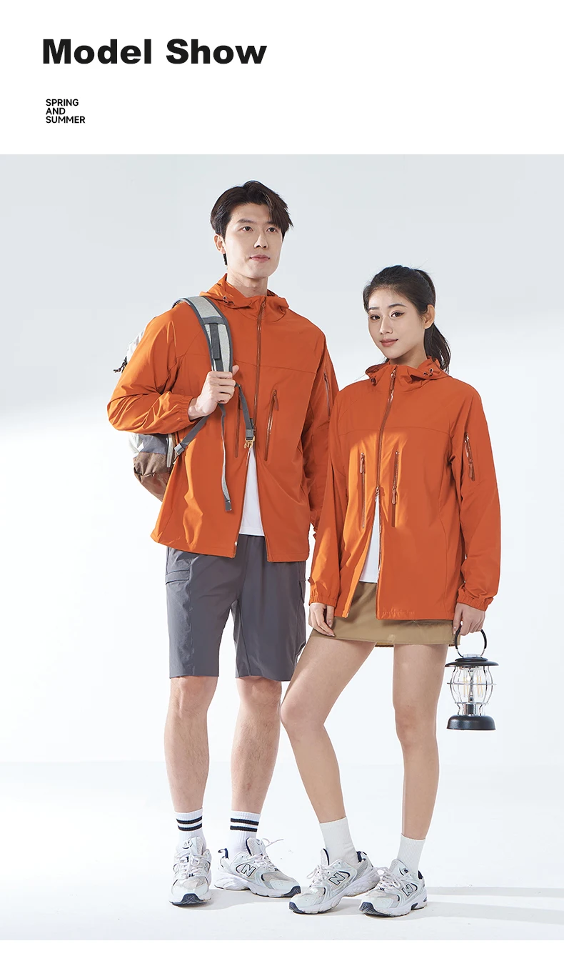 LNGXO Men's Women's Hiking Rain Coat Sun Protective Camping Trekking Waterproof Jacket Unisex Stretch Two-Way Zipper Windbreaker