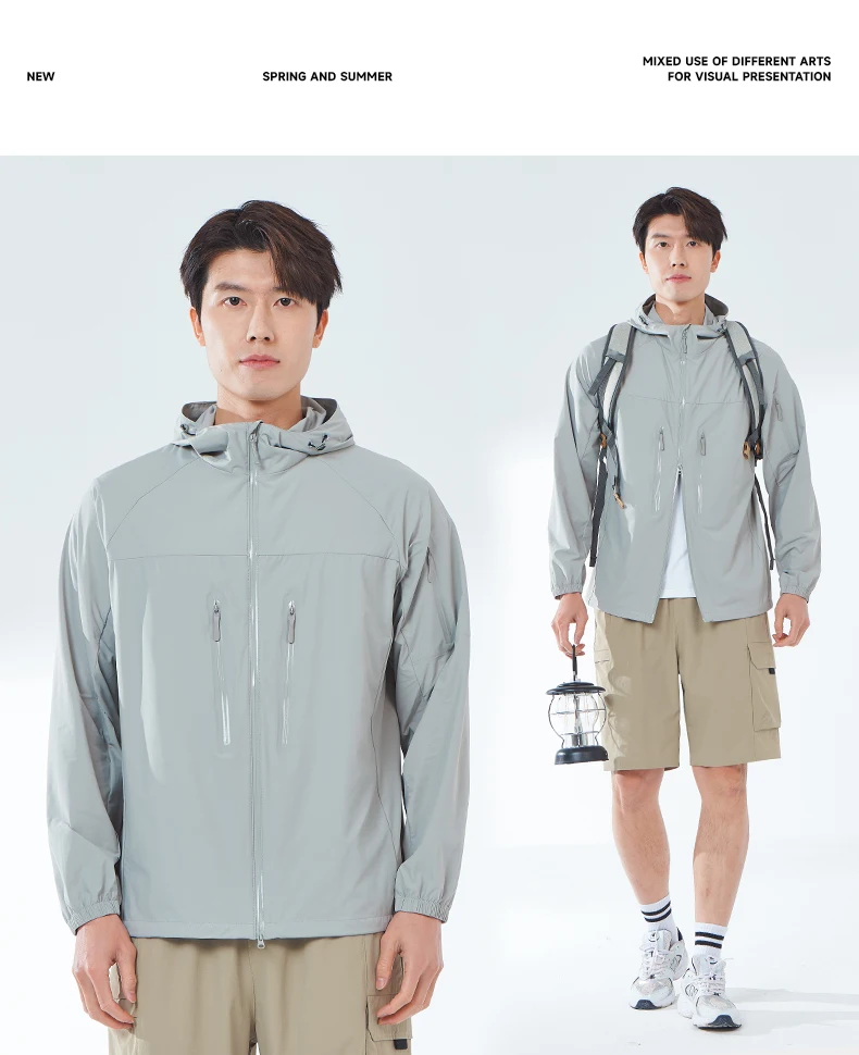 LNGXO Men's Women's Hiking Rain Coat Sun Protective Camping Trekking Waterproof Jacket Unisex Stretch Two-Way Zipper Windbreaker