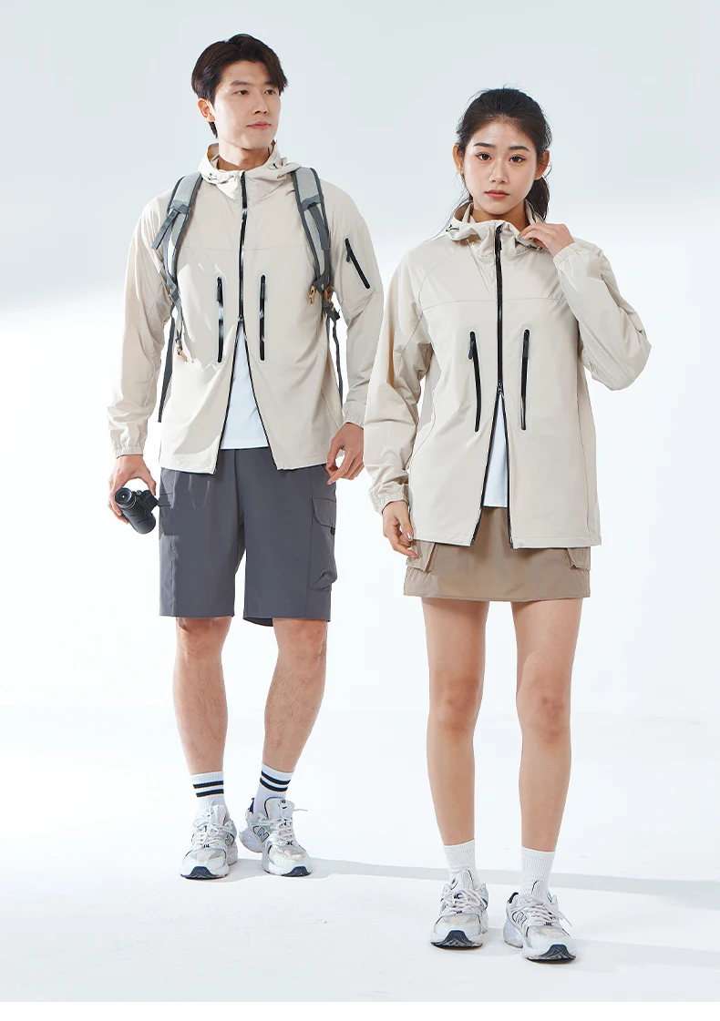 LNGXO Men's Women's Hiking Rain Coat Sun Protective Camping Trekking Waterproof Jacket Unisex Stretch Two-Way Zipper Windbreaker