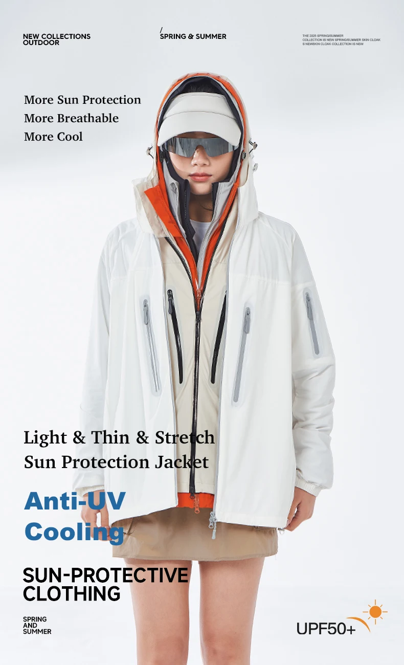 LNGXO Men's Women's Hiking Rain Coat Sun Protective Camping Trekking Waterproof Jacket Unisex Stretch Two-Way Zipper Windbreaker