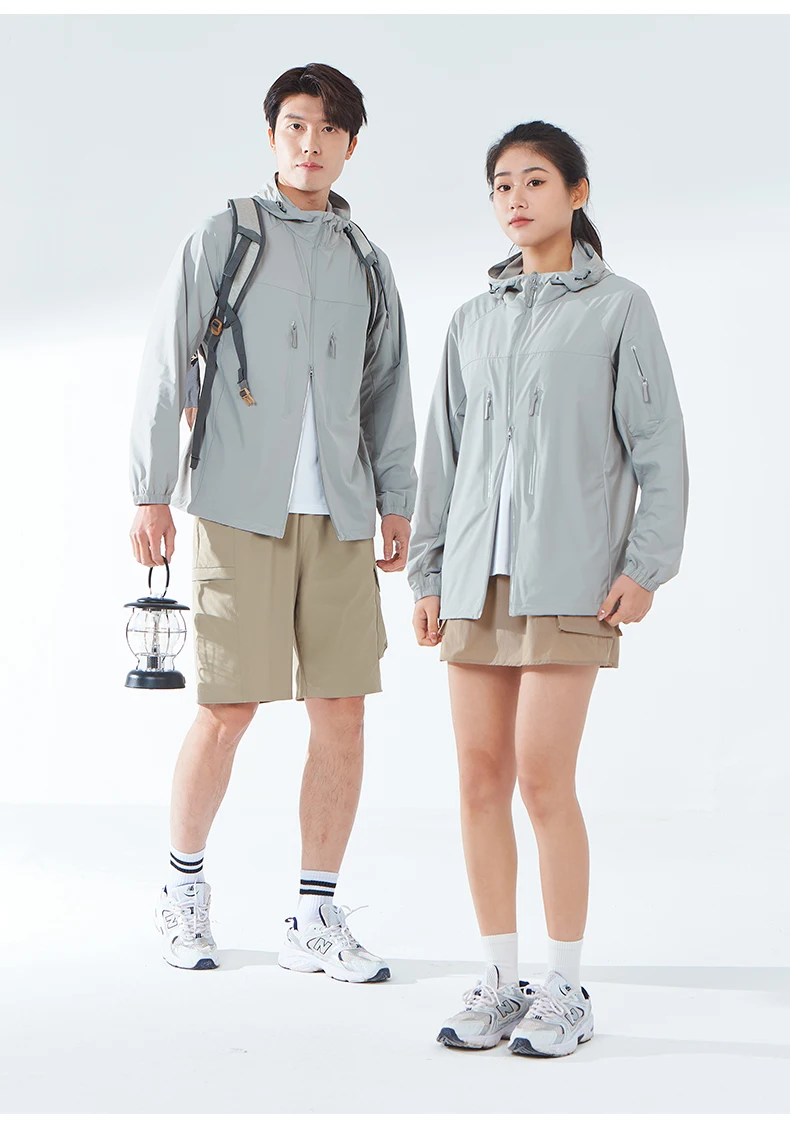 LNGXO Men's Women's Hiking Rain Coat Sun Protective Camping Trekking Waterproof Jacket Unisex Stretch Two-Way Zipper Windbreaker