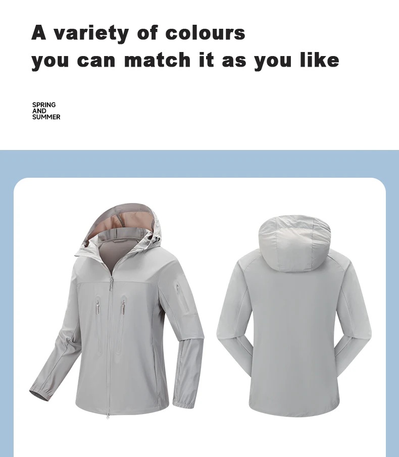 LNGXO Men's Women's Hiking Rain Coat Sun Protective Camping Trekking Waterproof Jacket Unisex Stretch Two-Way Zipper Windbreaker