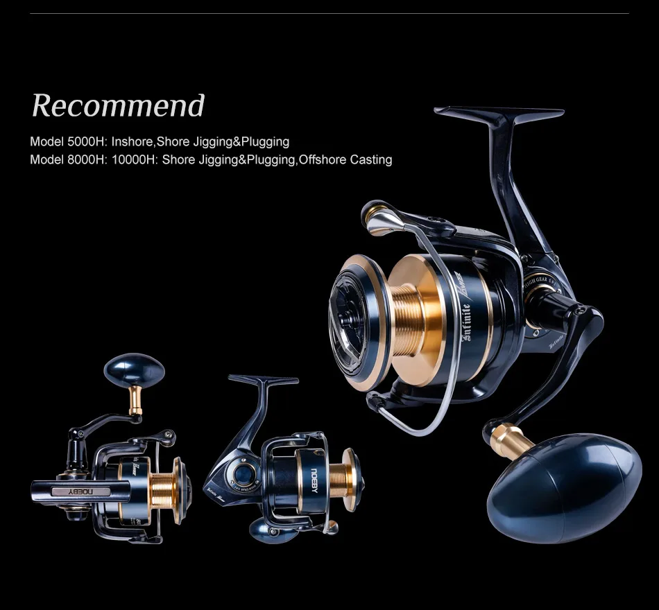 Noeby Infinite Power Spinning Fishing Reel 5000H 8000H 10000H Max Drag 20kg Full Metal Body Saltwater Spinning Fishing Reels