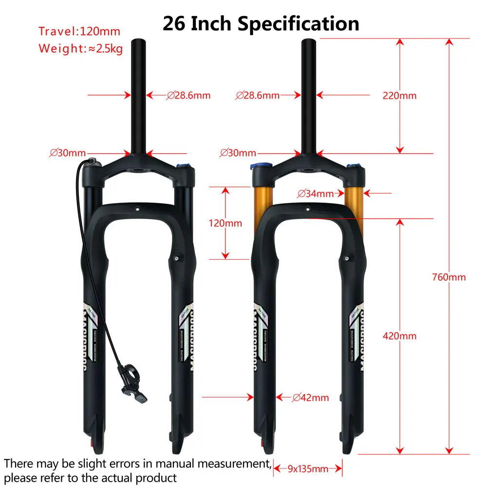 MAGICBROS Electric Bike Fork Air Suspension 20 26inch 4.0 Fork Snow Bike E-bike 9*135MM Damping Adjustment Fat Bike Air Fork