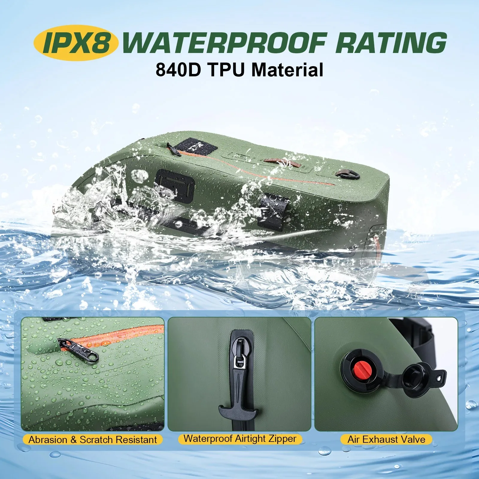 Goture Fly Fishing Bag IPX8 Waterproof Multifunctional Portable Waist Pack 840D TUP Fishing Tool Storage Bag with Rod Holder