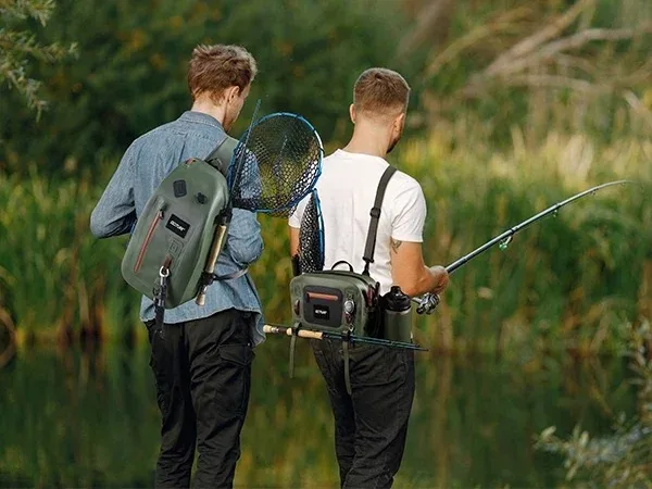 Goture Fly Fishing Bag IPX8 Waterproof Multifunctional Portable Waist Pack 840D TUP Fishing Tool Storage Bag with Rod Holder