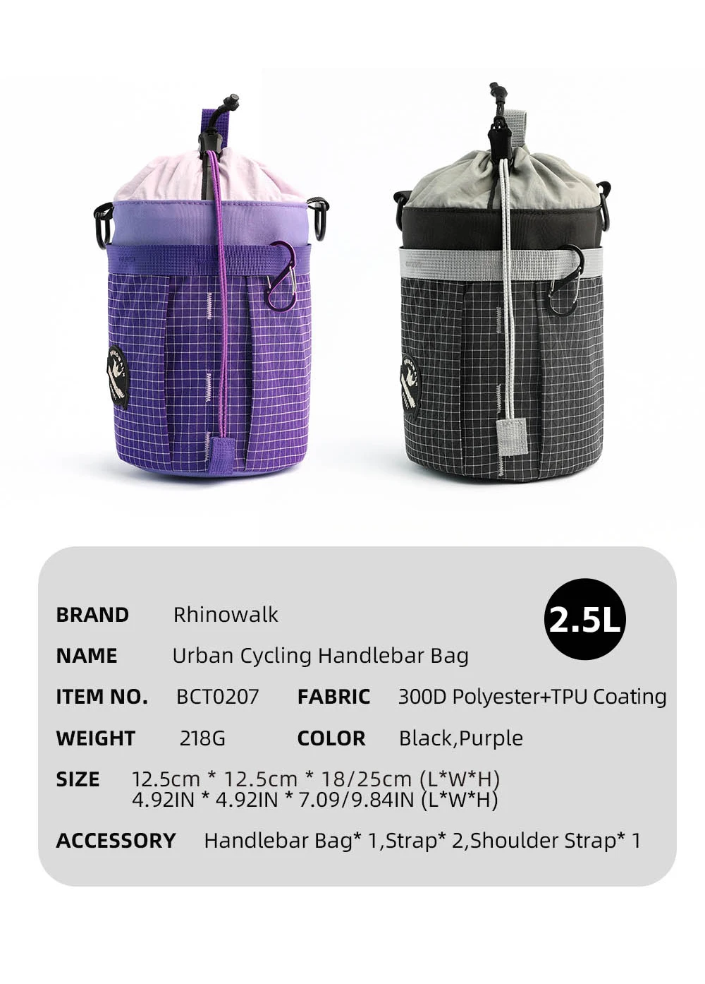 Rhinowalk Bicycle Front Tube Water Bottle Bag 2.5L Urban Cycling Handlebar Carrier Pouch Storage For MTB Road Bike Folding Bike