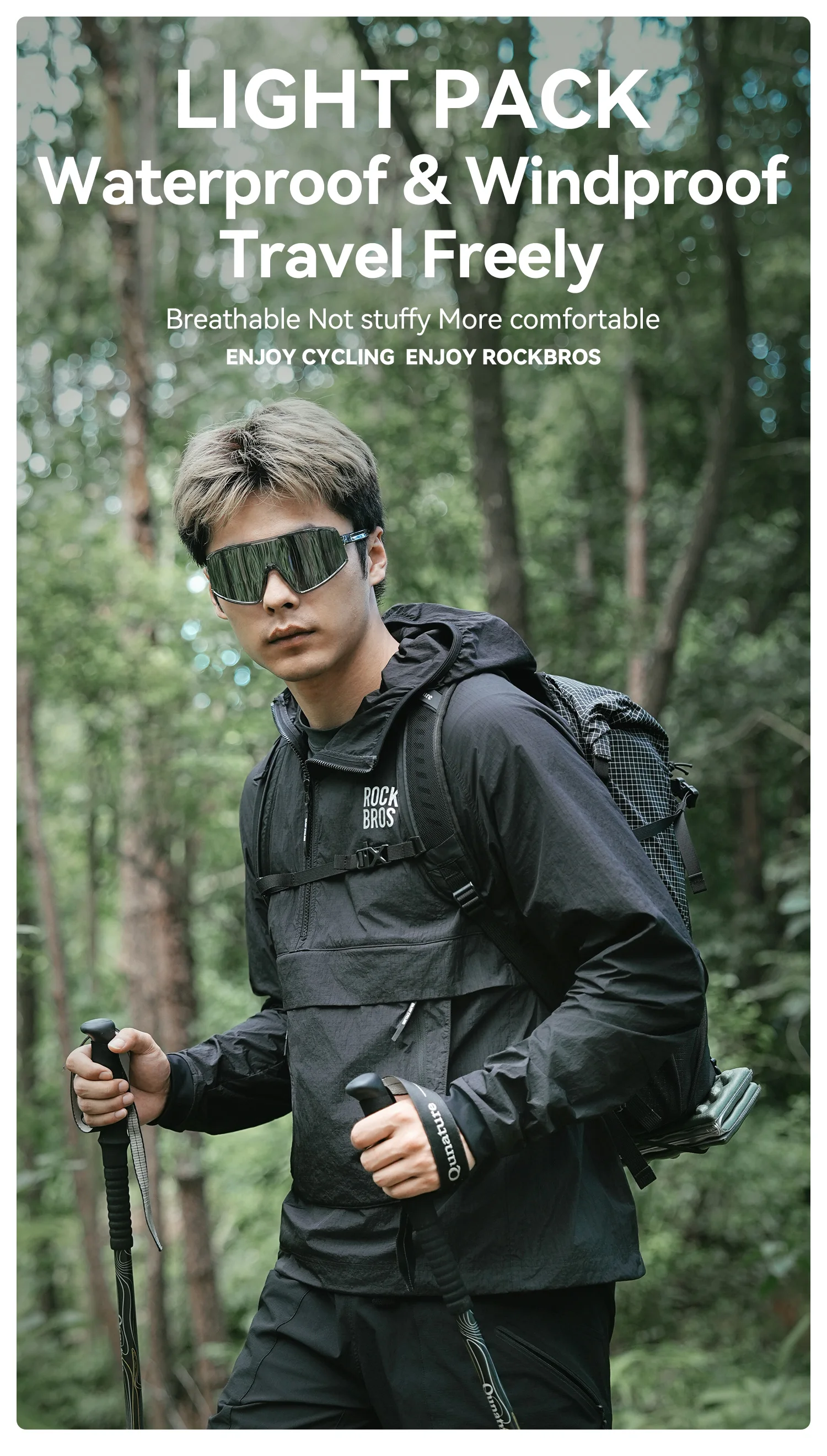ROCKBROS Cycling Waterproof Jacket Casual Detachable Pocket Windbreaker Breathable Bicycle Clothes Windproof Outdoor Clothing