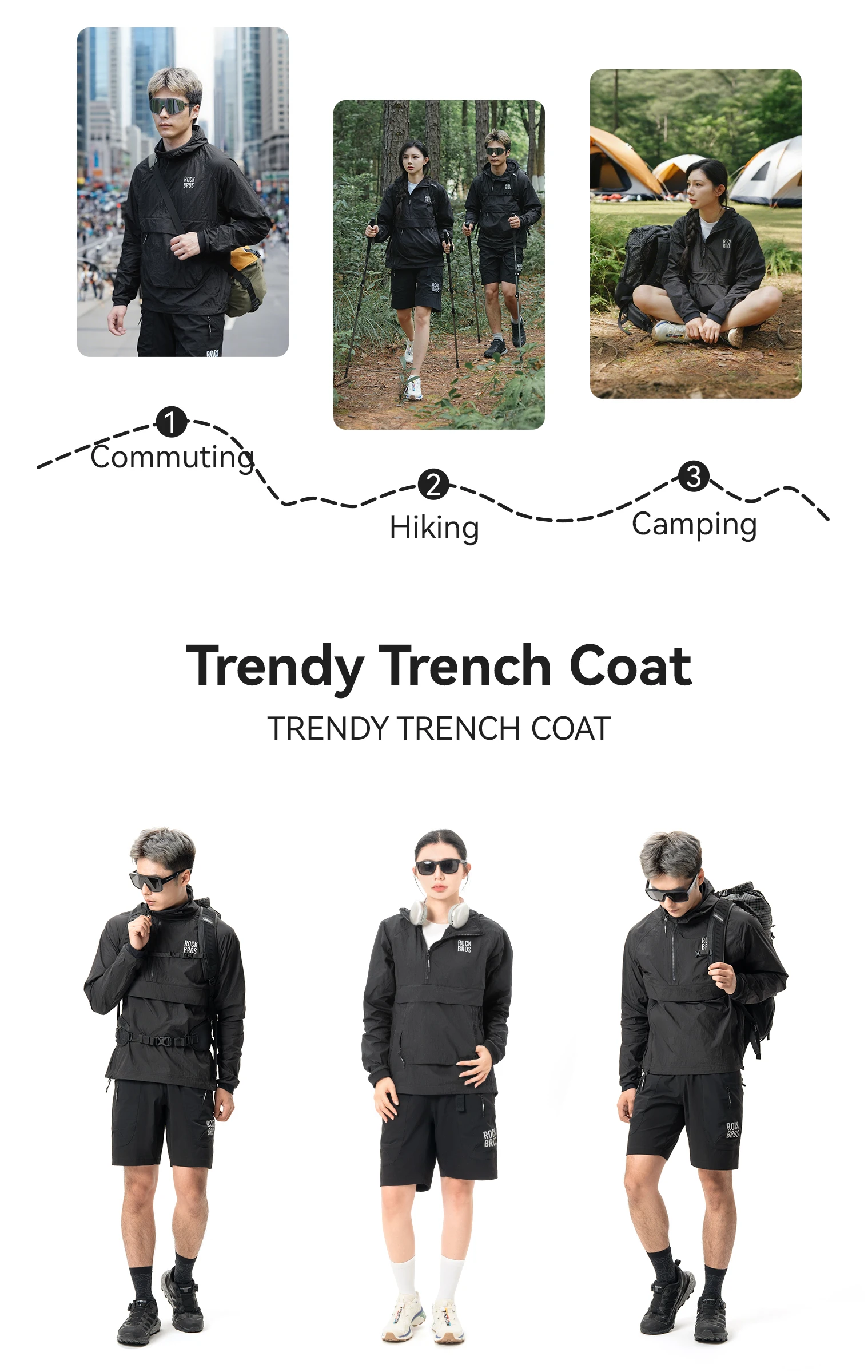 ROCKBROS Cycling Waterproof Jacket Casual Detachable Pocket Windbreaker Breathable Bicycle Clothes Windproof Outdoor Clothing