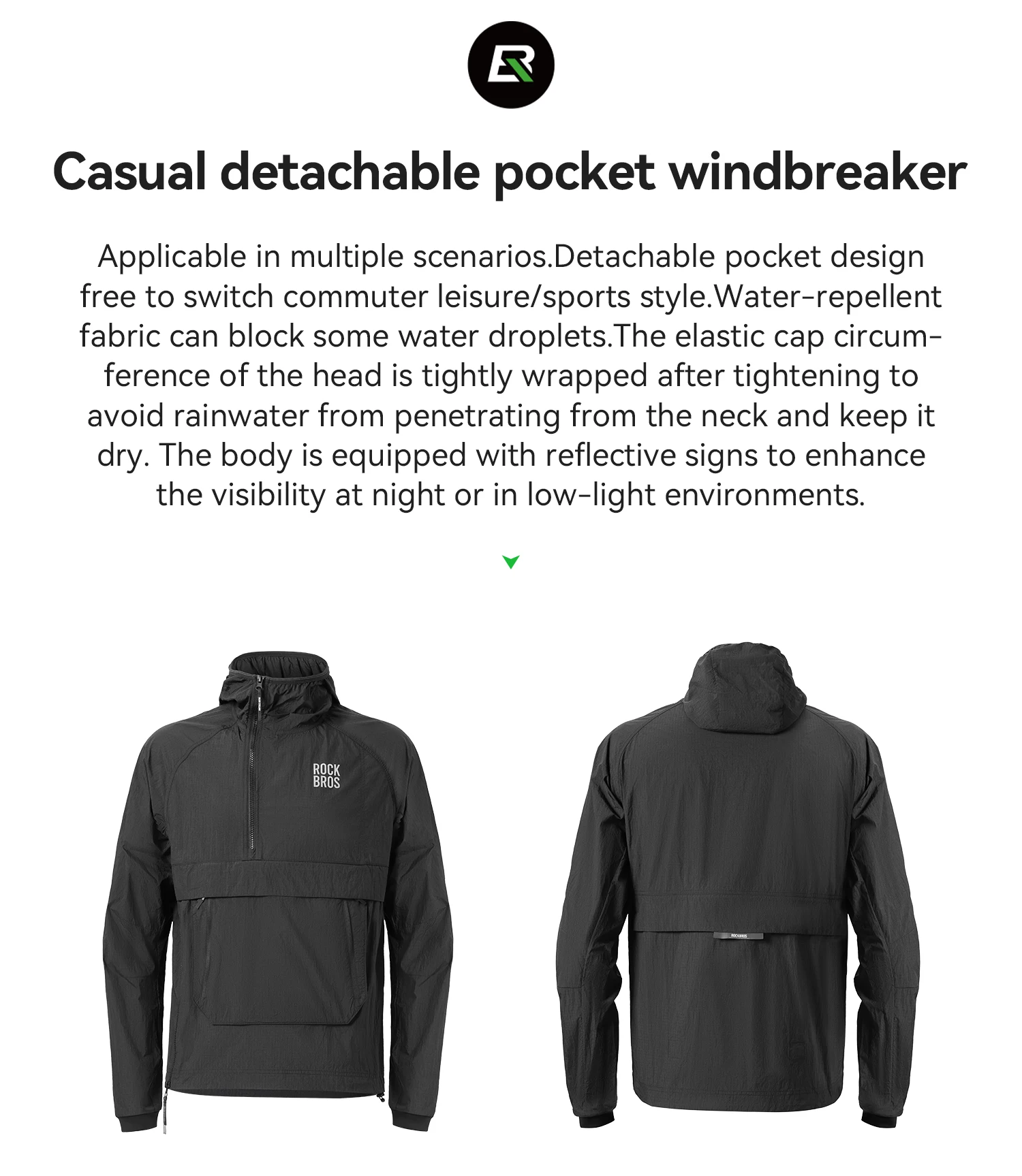 ROCKBROS Cycling Waterproof Jacket Casual Detachable Pocket Windbreaker Breathable Bicycle Clothes Windproof Outdoor Clothing