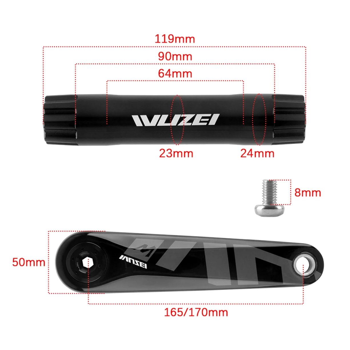 WUZEI Folding Bike Crank Carbon Fiber Crankset 165MM 170MM Road Bicycle Sprocket 24mm Axle 3 Bolts Direct Mount Crank Arm