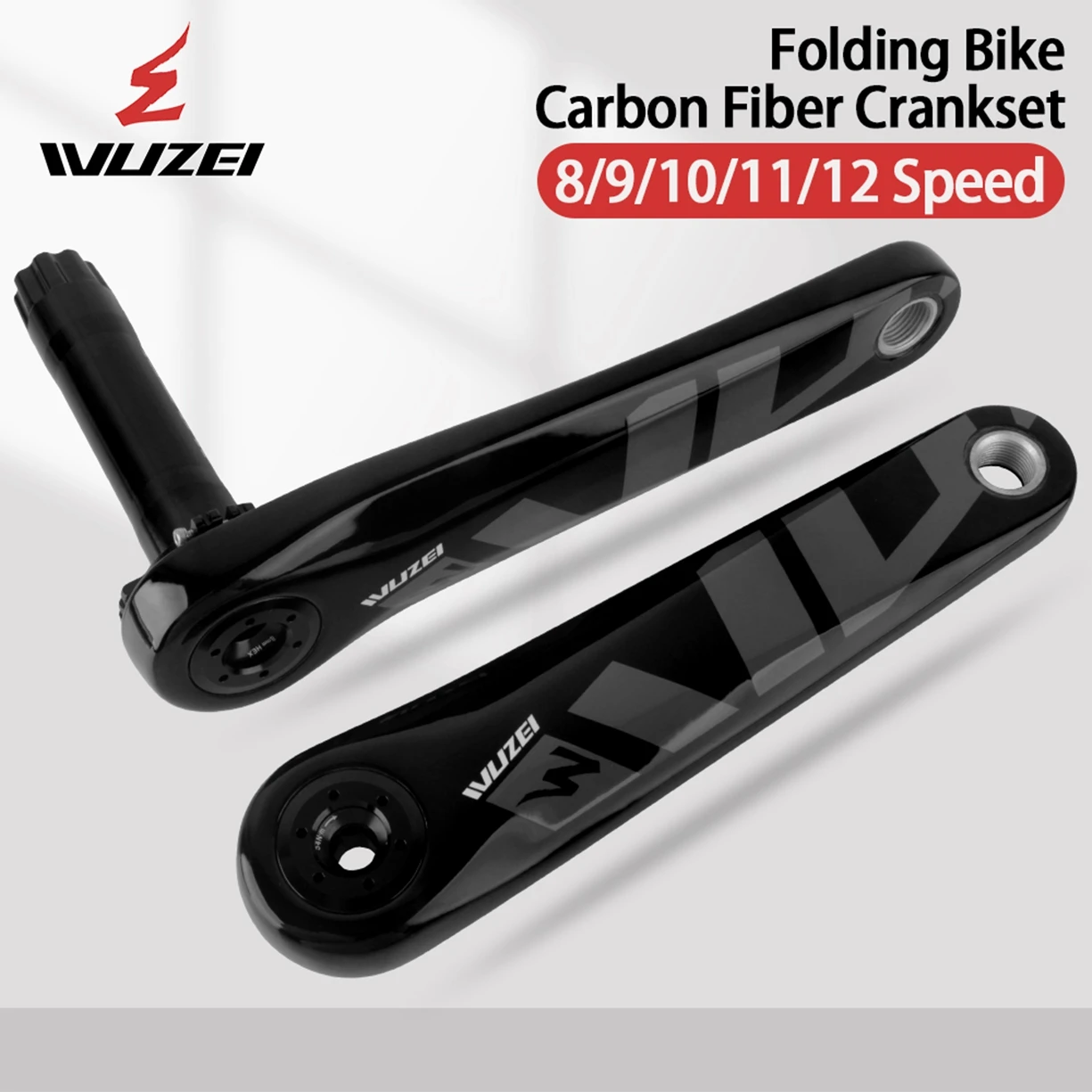 WUZEI Folding Bike Crank Carbon Fiber Crankset 165MM 170MM Road Bicycle Sprocket 24mm Axle 3 Bolts Direct Mount Crank Arm