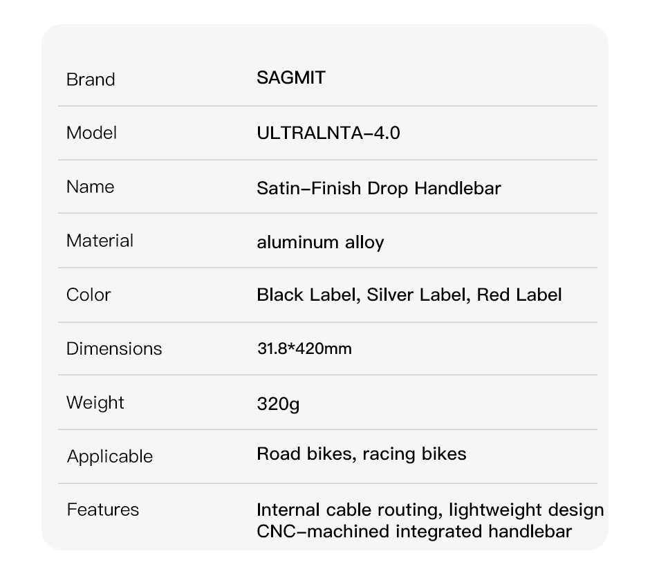 SAGMIT Bicycle Handlebar Reduce Resistance Bent Bar Strengthen Bike Parts With 31.8*420mm Aluminum Alloy Road Bike Handlebar