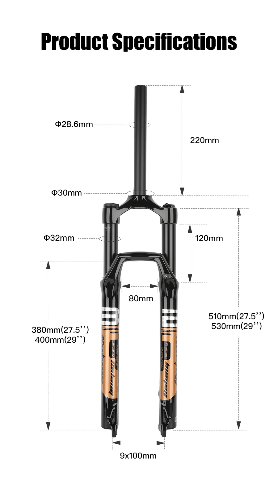 BOLANY Bike Air Fork 27.5/29inch 120mm Travel Oil Air Suspension Lightweight Magnesium Alloy Quick Release Bicycle Air Fork
