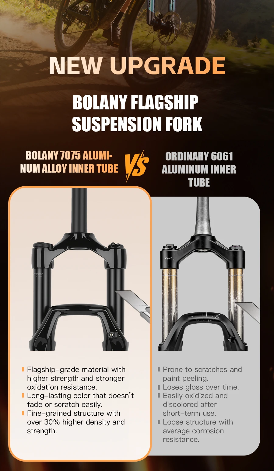 BOLANY Bike Air Fork 27.5/29inch 120mm Travel Oil Air Suspension Lightweight Magnesium Alloy Quick Release Bicycle Air Fork