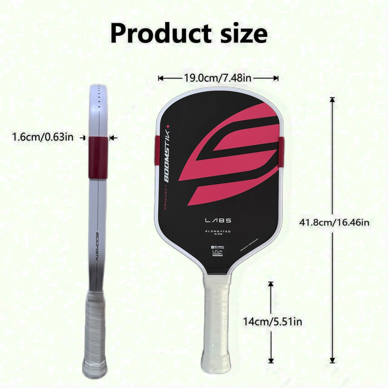 LABS Project Boomstk Elongated Pickleball Paddle 16mm Boom Core Racket Pure Foam Paddle