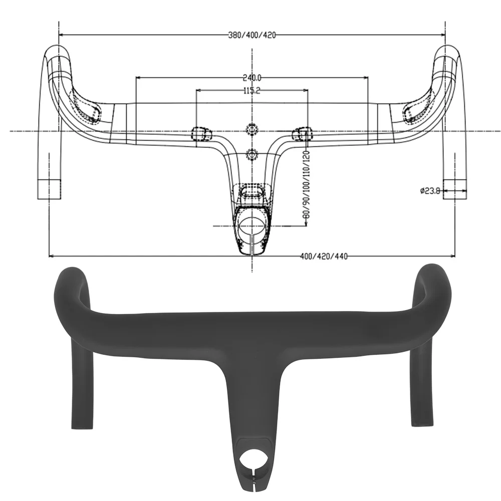 Gold UD Matte Carbon Fiber MTB Bicycle Handlebar Horizontal Handle 380/400/420mm Integrated Internal Wiring Handlebar