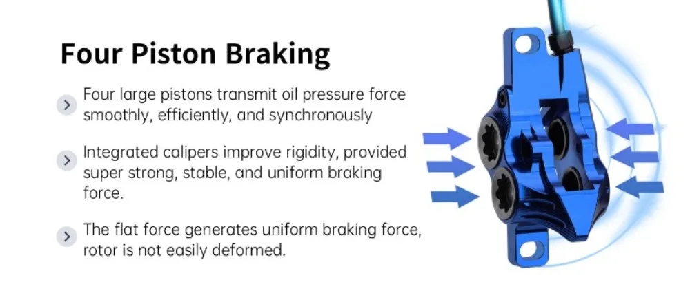 IIIPRO 4 Piston Bike Hydraulic Brake 800/1550MM Left Front Right Rear Bicycle Disc Brake MTB Road Cycling Disc Brake Bike Parts