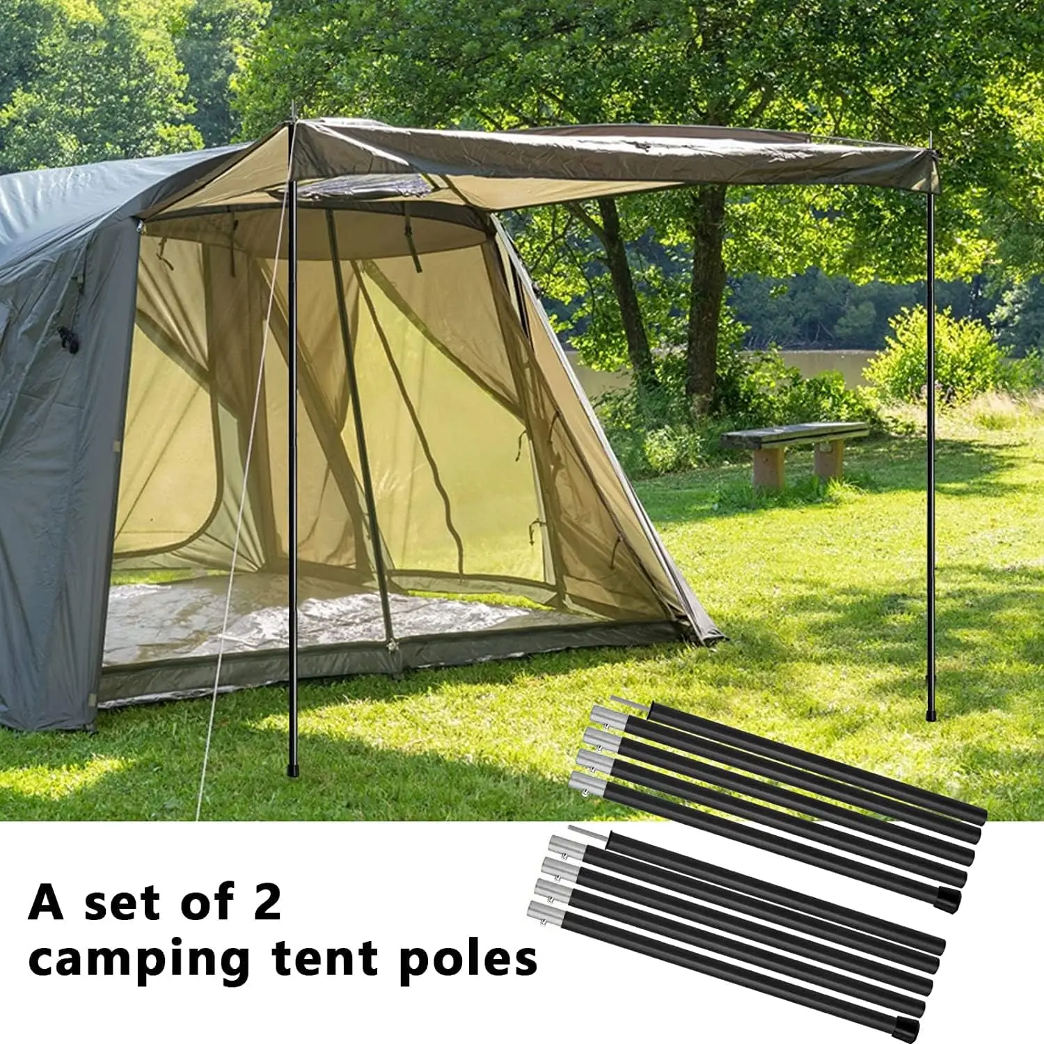 KOMCLUB Adjustable Stainless Steel Telescoping Tarp Poles 94.5 Inch 2 Pack for Canopy Awning Outdoor Camping Rain Shelter Suppor