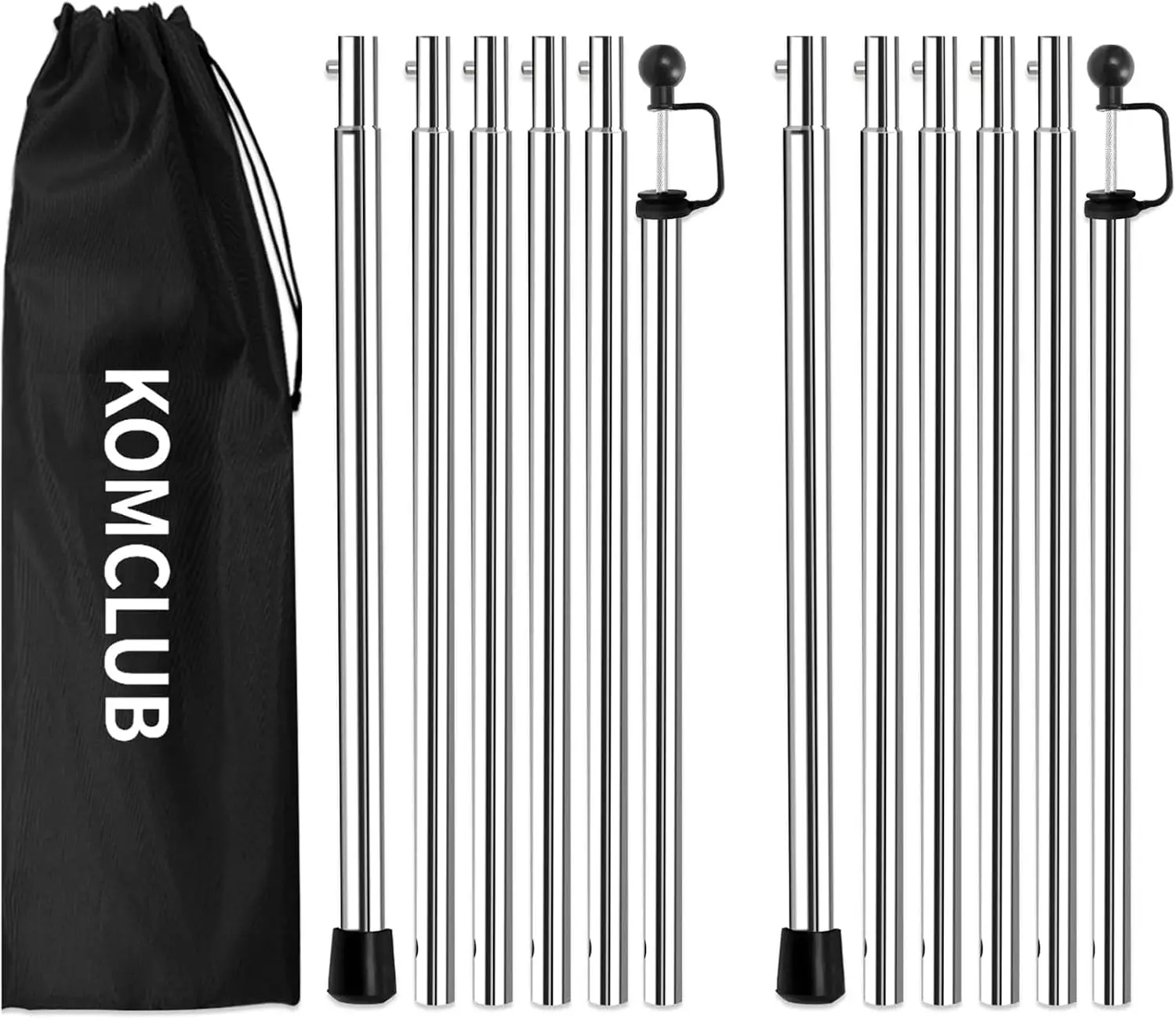 KOMCLUB Adjustable Stainless Steel Telescoping Tarp Poles 94.5 Inch 2 Pack for Canopy Awning Outdoor Camping Rain Shelter Suppor