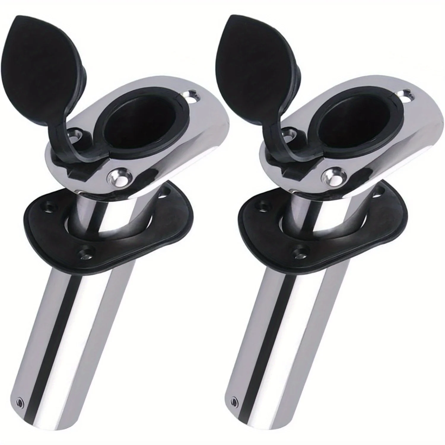 2PCS Boat Stainless Steel Fishing Rod Holder Flush Mount 15/30/90 Degree with PVC Cap Inner Tube and Gasket