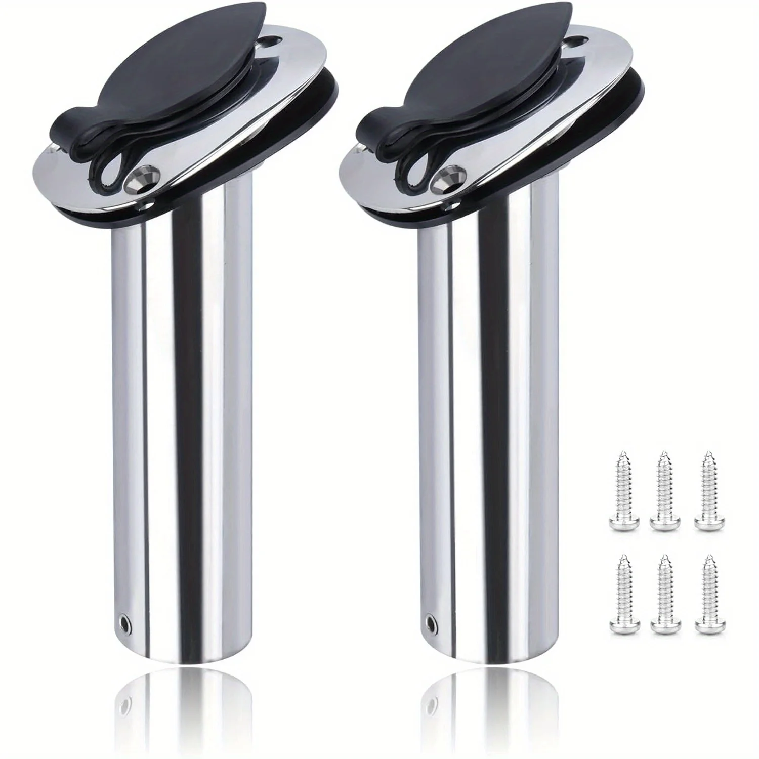 2PCS Boat Stainless Steel Fishing Rod Holder Flush Mount 15/30/90 Degree with PVC Cap Inner Tube and Gasket