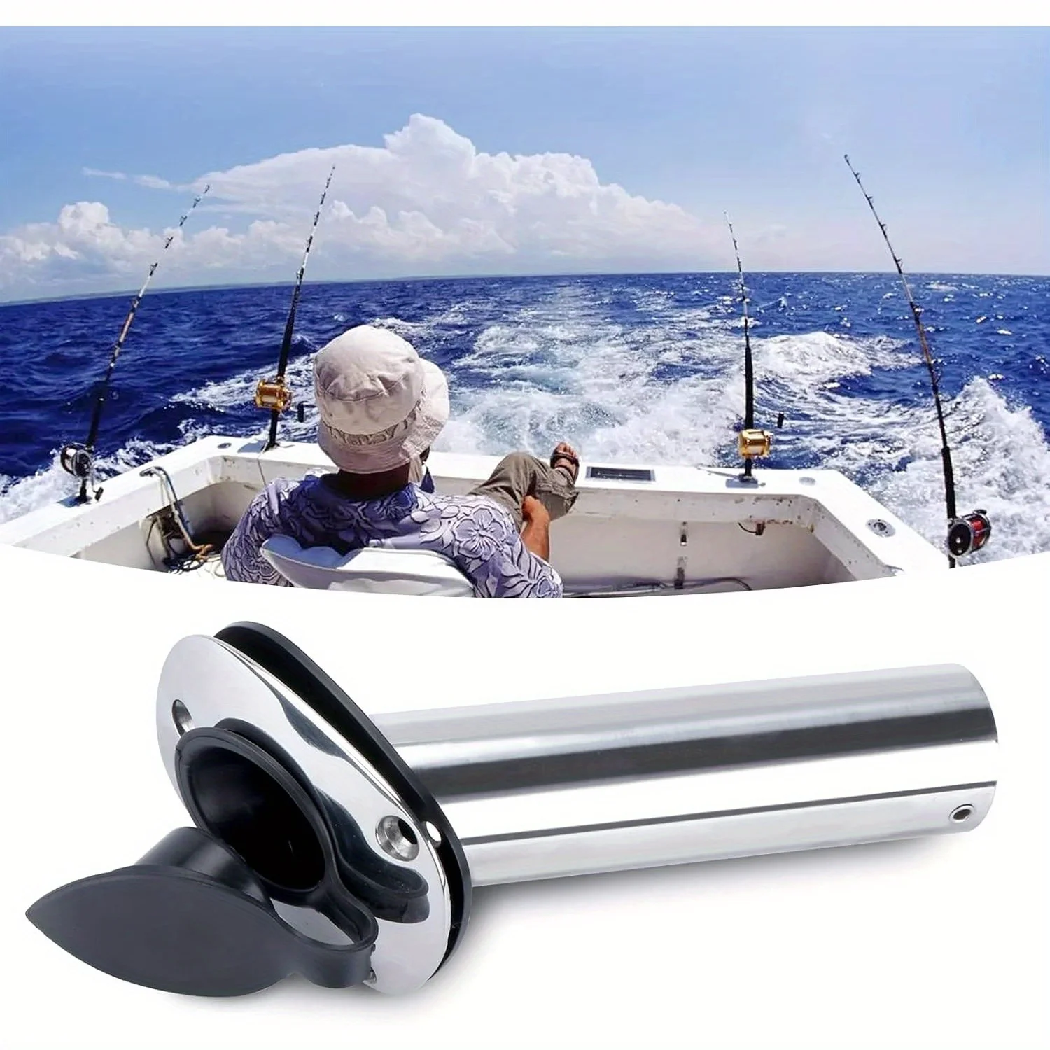 2PCS Boat Stainless Steel Fishing Rod Holder Flush Mount 15/30/90 Degree with PVC Cap Inner Tube and Gasket